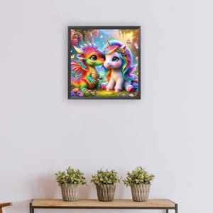 Rainbow Dragon And Rainbow Pony 30*30CM (canvas) Full Round Drill Diamond Painting