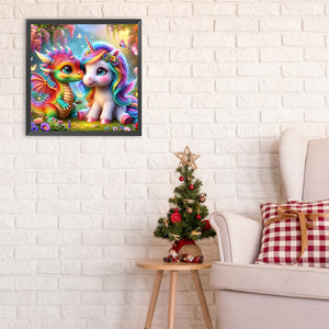 Rainbow Dragon And Rainbow Pony 30*30CM (canvas) Full Round Drill Diamond Painting