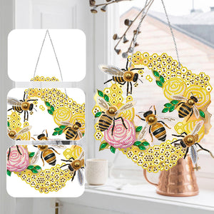 Single Side 5D DIY Diamond Painting Dots Pendant Office Wall Decor (Bee Wreath)