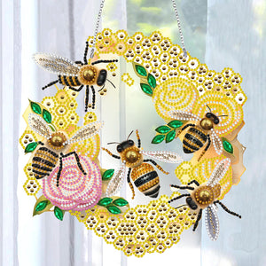 Single Side 5D DIY Diamond Painting Dots Pendant Office Wall Decor (Bee Wreath)