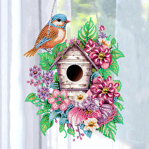 Single Side 5D Diamond Painting Dots Pendant Wall Decor (Flower Bird Cage KJ091)