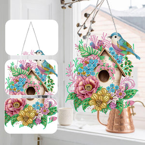 Single Side 5D Diamond Painting Dots Pendant Wall Decor (Flower Bird Cage KJ092)