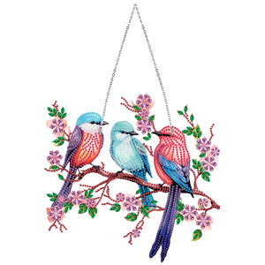 Single Side Diamond Painting Dot Pendant Office Wall Decor (Bird on a Branch)