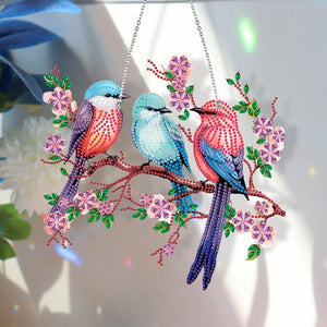 Single Side Diamond Painting Dot Pendant Office Wall Decor (Bird on a Branch)