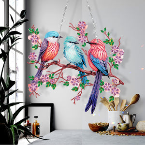 Single Side Diamond Painting Dot Pendant Office Wall Decor (Bird on a Branch)