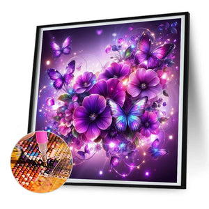 Purple Butterfly Flower 30*30CM (canvas) Full Round Drill Diamond Painting