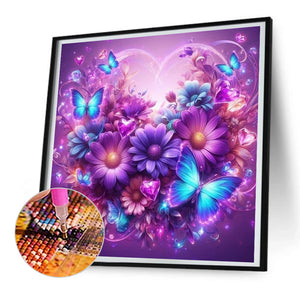 Purple Butterfly Flower 30*30CM (canvas) Full Round Drill Diamond Painting