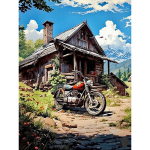 House Motorcycle 30*40CM (canvas) Full Round Drill Diamond Painting