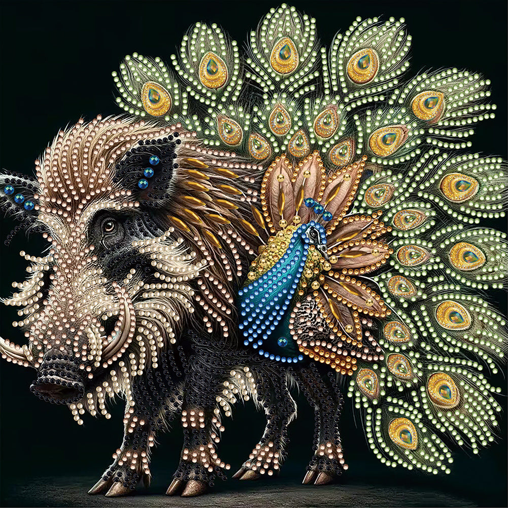 Boar Peacock 30*30CM (canvas) Partial Special-Shaped Drill Diamond Painting