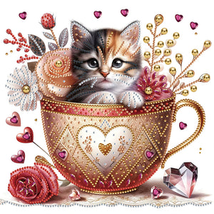 Orange Cup Kitten 30*30CM (canvas) Partial Special-Shaped Drill Diamond Painting