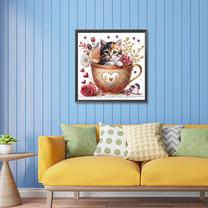 Orange Cup Kitten 30*30CM (canvas) Partial Special-Shaped Drill Diamond Painting
