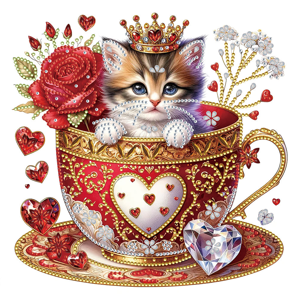 Red Cup Kitten 30*30CM (canvas) Partial Special-Shaped Drill Diamond Painting