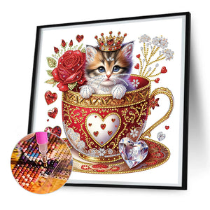 Red Cup Kitten 30*30CM (canvas) Partial Special-Shaped Drill Diamond Painting