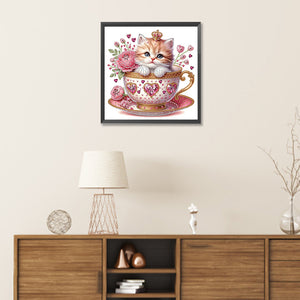 White Cup Kitten 30*30CM (canvas) Partial Special-Shaped Drill Diamond Painting