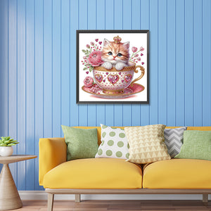 White Cup Kitten 30*30CM (canvas) Partial Special-Shaped Drill Diamond Painting