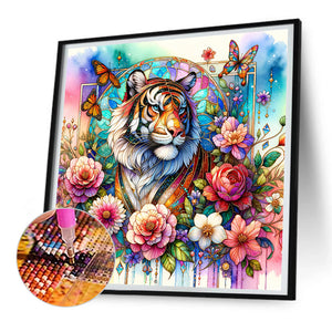 Flower Tiger 30*30CM (canvas) Full Round Drill Diamond Painting