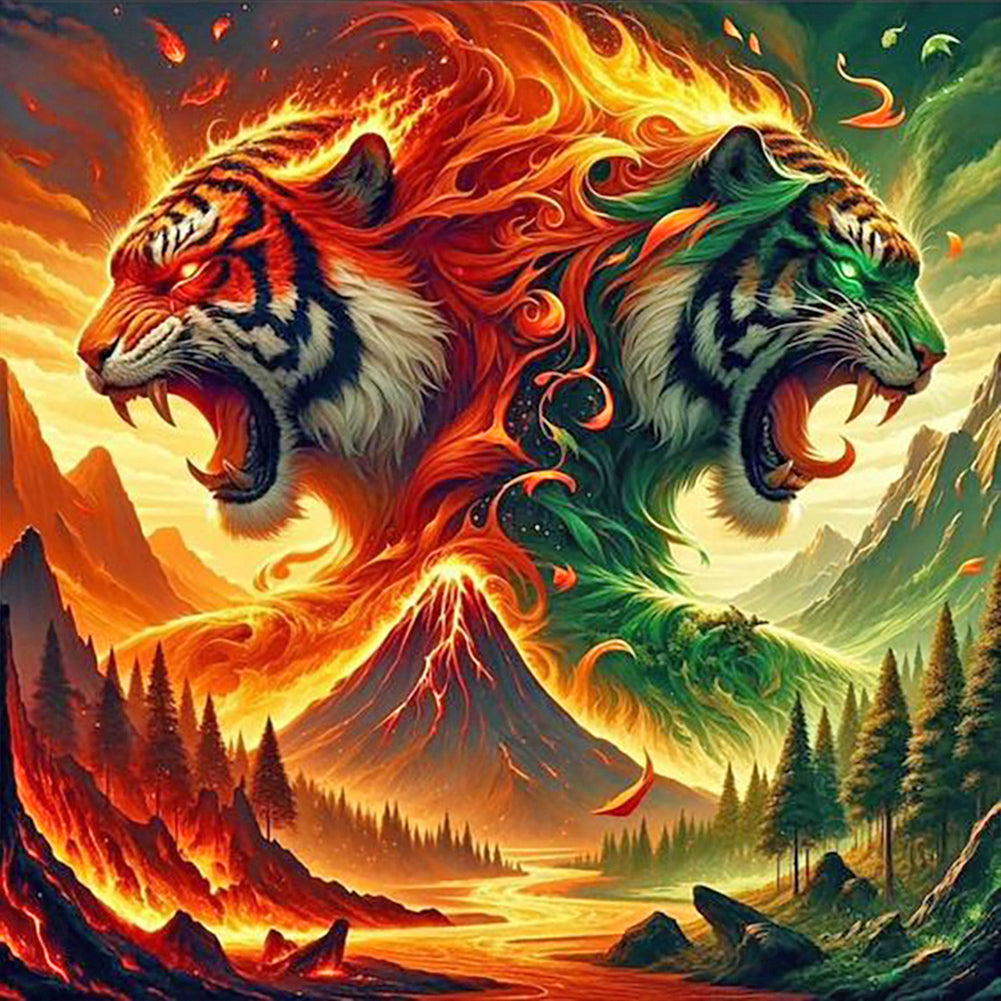 Fire And Forest Tiger 30*30CM (canvas) Full Round Drill Diamond Painting