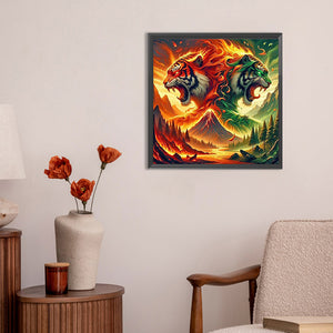 Fire And Forest Tiger 30*30CM (canvas) Full Round Drill Diamond Painting