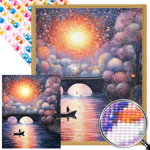 Small Bridge At Sunset And Flowing Water 40*50CM (canvas) Full AB Round Drill Diamond Painting