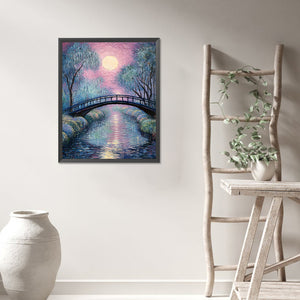Small Bridge At Sunset And Flowing Water 40*50CM (canvas) Full AB Round Drill Diamond Painting