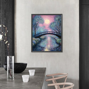 Small Bridge At Sunset And Flowing Water 40*50CM (canvas) Full AB Round Drill Diamond Painting