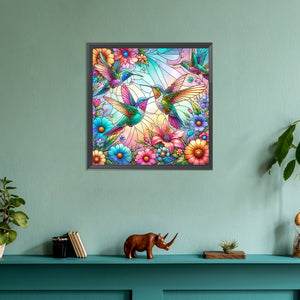 Flowers Hummingbird 30*30CM (canvas) Full Round Drill Diamond Painting