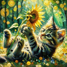 Load image into Gallery viewer, Sunflower And Kitten 30*30CM (canvas) Full Round Drill Diamond Painting
