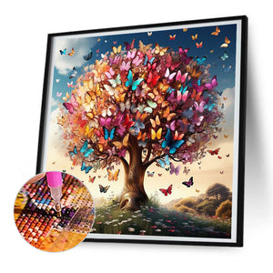 Colorful Butterfly Sacred Tree 30*30CM (canvas) Full Round Drill Diamond Painting