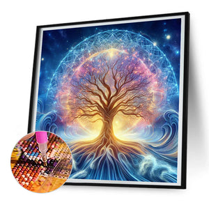 Beautiful Starry Sky Sacred Tree 30*30CM (canvas) Full Round Drill Diamond Painting