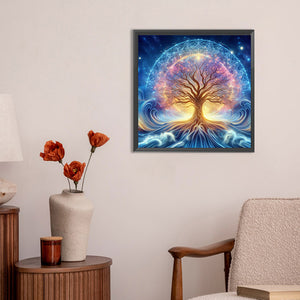 Beautiful Starry Sky Sacred Tree 30*30CM (canvas) Full Round Drill Diamond Painting