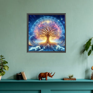 Beautiful Starry Sky Sacred Tree 30*30CM (canvas) Full Round Drill Diamond Painting