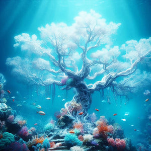 Beautiful Sacred Tree Under The Sea 30*30CM (canvas) Full Round Drill Diamond Painting
