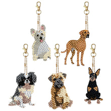 Load image into Gallery viewer, 5 Pcs Double Sided Cute Dog Diamond Painting Keychain for Bag Charms Pendant
