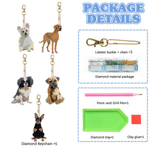 5 Pcs Double Sided Cute Dog Diamond Painting Keychain for Bag Charms Pendant