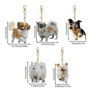 5 Pcs Double Sided Cute Dog Diamond Painting Keychain for Bag Charms Pendant