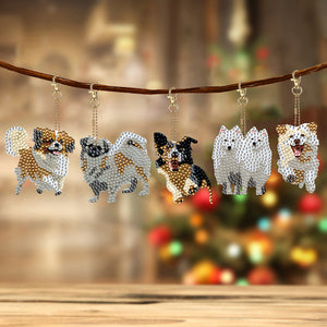 5 Pcs Double Sided Cute Dog Diamond Painting Keychain for Bag Charms Pendant