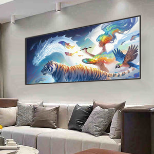 Tiger And Dragon 90*40CM (canvas) Full Round Drill Diamond Painting