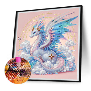 Colorful Feather Silver Dragon 30*30CM (canvas) Partial Special-Shaped Drill Diamond Painting