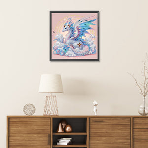 Colorful Feather Silver Dragon 30*30CM (canvas) Partial Special-Shaped Drill Diamond Painting