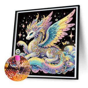 Colorful Feather Golden Dragon 30*30CM (canvas) Partial Special-Shaped Drill Diamond Painting