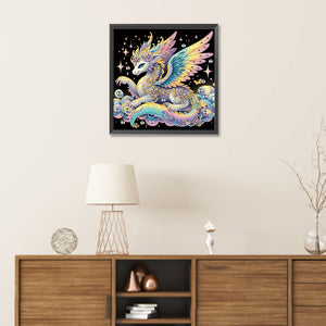 Colorful Feather Golden Dragon 30*30CM (canvas) Partial Special-Shaped Drill Diamond Painting