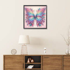 Pink Curtain Butterfly 30*30CM (canvas) Partial Special-Shaped Drill Diamond Painting