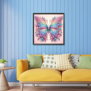 Pink Curtain Butterfly 30*30CM (canvas) Partial Special-Shaped Drill Diamond Painting