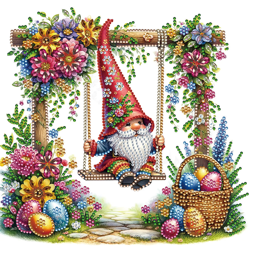 Easter Swing Gnome 30*30CM (canvas) Partial Special-Shaped Drill Diamond Painting