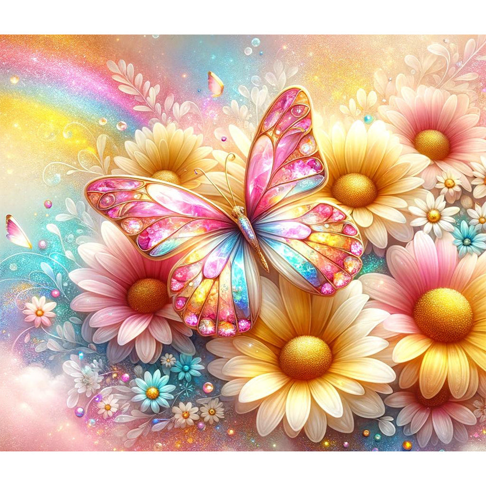 Pearl Daisy Butterfly 35*30CM (canvas) Full Round Drill Diamond Painting