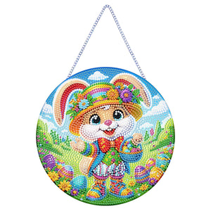 Easter Rabbit Diamond Painting Hanging Pendant for Wall Decor (Rabbit in Hat)