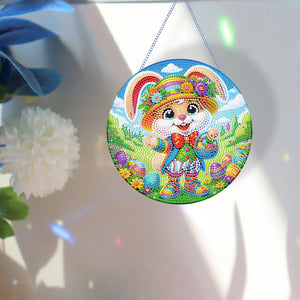 Easter Rabbit Diamond Painting Hanging Pendant for Wall Decor (Rabbit in Hat)