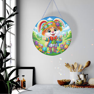Easter Rabbit Diamond Painting Hanging Pendant for Wall Decor (Rabbit in Hat)