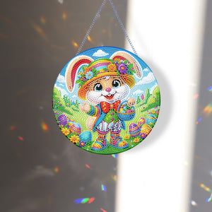 Easter Rabbit Diamond Painting Hanging Pendant for Wall Decor (Rabbit in Hat)