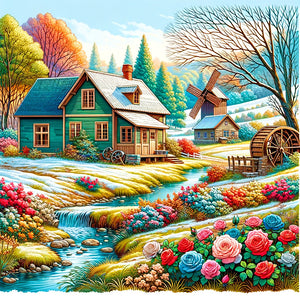 Pastoral House 30*30CM (canvas) Full Round Drill Diamond Painting